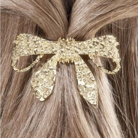 Simply Chrisel Sparkly Gold Bow & Butterfly Hair Clip/Barrette. NWOT - Picture 5 of 13
